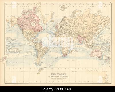 World on Mercator's Projection showing the British Empire. BARTHOLOMEW 1862 map Stock Photo