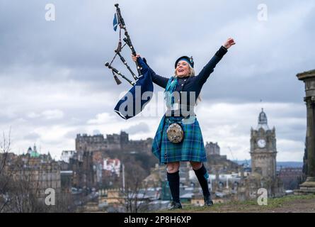 Scotland's national piper Louise Marshall plays her 95-year-old