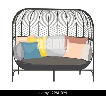 A cozy daybed with colorful pillows, Outdoor sofa. Stock Vector