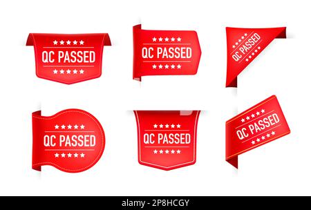 Red ribbon with text QC Passed. Banner ribbon label QC Passed Stock Vector