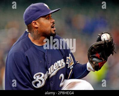 Milwaukee Brewers' J.J. Hardy during a baseball game Tuesday, April 28,  2009, in Milwaukee. (AP Photo/Jim Prisching Stock Photo - Alamy