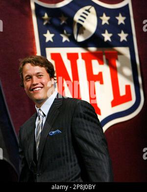 Georgia quarterback Matthew Stafford holds up his Detroit Lions jersey  after he is selected by the Lions as the number 1 overall pick at the 2009  NFL Draft at Radio City Music