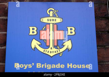 boys brigade logo outside boys brigade house Belfast Northern Ireland UK Stock Photo