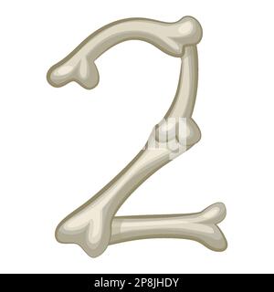 Bone number 2, vector digit two. Cartoon isoled number on white background Stock Vector