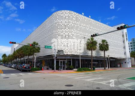 MIAMI BEACH, FL -15 FEB 2023- View of theTime Out Market Miami, an upscale curated gourmet food court located in Miami Beach, Florida. Stock Photo