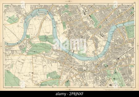 LONDON Chiswick Barnes Fulham Chelsea Putney Wandsworth Clapham. BACON  1900 map Stock Photo