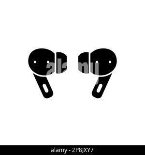 Silhouette headphones icon. Wire less earphones. Outline logo. Black simple illustration of Sport accessory for smartphone, mobile devices. Flat isola Stock Vector