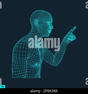 Man Pointing his Finger. 3D Model of Man. Geometric Design. Vector Illustration. 3d Polygonal Covering Skin. Human Polygon Body. Human Body Wire Model Stock Vector