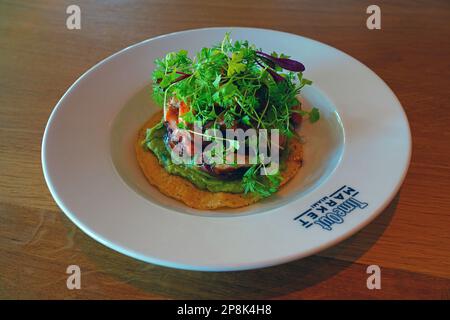 MIAMI BEACH, FL -15 FEB 2023- View of theTime Out Market Miami, an upscale curated gourmet food court located in Miami Beach, Florida. Stock Photo