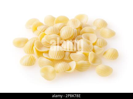 Heap of uncooked orecchiette pasta isolated on white background Stock Photo