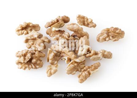Heap of unpeeled walnuts isolated on white background Stock Photo