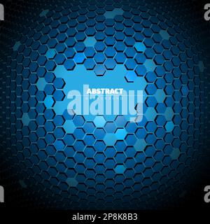 Abstract blue background made from hexagons with place for your text. Modern background gradient from made from blue hexagons on a big sphere Stock Vector