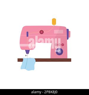 Cute sewing machine in cartoon style. Handmade equipment for dressmaking Stock Vector