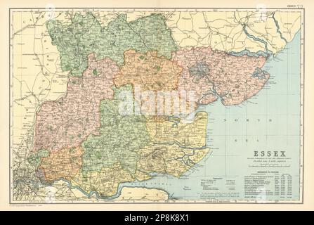 ESSEX county map. Parliamentary constituencies divisions. Railways. BACON 1900 Stock Photo