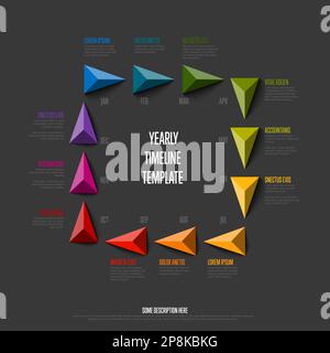Full year timeline template with all rainbow colored months on a ...
