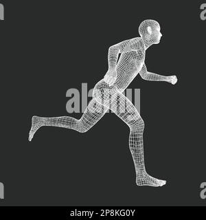 3d Running Man. Human Body Wire Model. Sport Symbol. Low-poly Man in Motion. Vector Geometric Illustration. Stock Vector