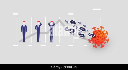 Cost of Coronavirus Pandemic, Virus Cannibalizing Profits and Savings - Impact on the Global Economy,  Businesses Stop Growing, Results Declining - Ve Stock Vector