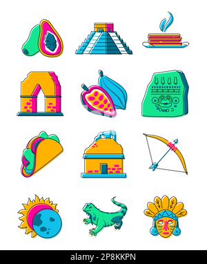 Maya and Aztecs life - flat design style illustration set Stock Vector
