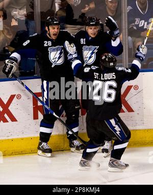 New Jersey Devils' Bryce Salvador, top, punches Tampa Bay Lightning's Zenon  Konopka (28) during a second-period fight an NHL hockey game Thursday, Oct.  8, 2009, in Tampa, Fla. (AP Photo/Chris O'Meara Stock