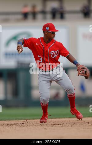 Lakeland FL USA; Washington Nationals second baseman Michael Chavis (6)  walks to the dugout during pregame warmups prior to an MLB spring training  gam Stock Photo - Alamy