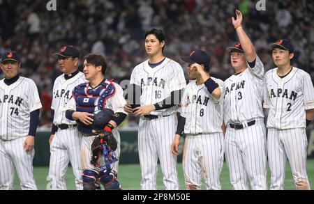 Japanese Shohei Ohtani celebrates after winning the World Baseball Classic ( WBC) Pool B match between Japan