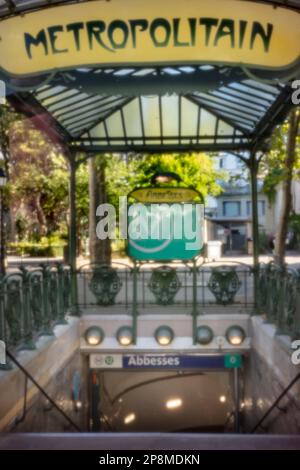 New, Age-defying, digital age, premium, eye-catching, high resolution, pinhole image of the beautiful and historic Abbesses (Paris Métro), France Stock Photo