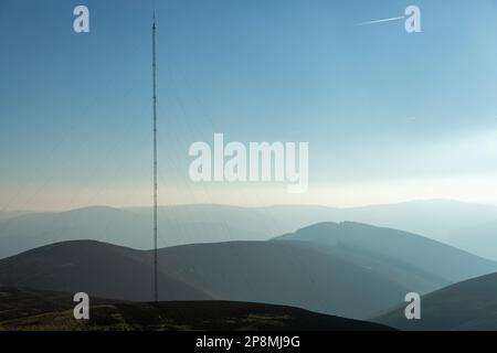 Looking towards Scawd Law and Cairn Hill with a very high Transmitter, Moorfoot Hills, Scotland Stock Photo