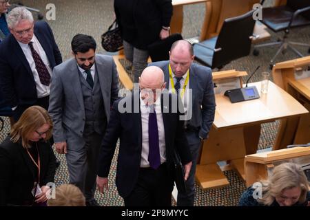 Edinburgh, Scotland, UK. 9th Mar, 2023. PICTURED: John Swinney MSP, Depute Scottish First Minister. Scenes inside Holyrood at the Scottish Parliament where Scotlands First Minister takes questions from the chamber. Credit: Colin D Fisher/CDFIMAGES.COM Credit: Colin Fisher/Alamy Live News Stock Photo