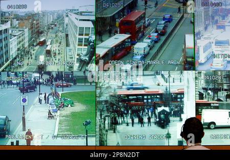 CCTV monitors in control room at Cardiff Central Police station South ...