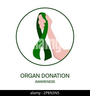 Organ donation awareness ribbon in hand medical illustration Stock Vector