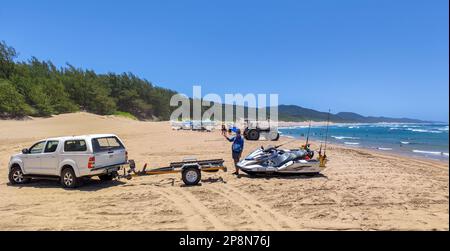 Cape Vidal, South Africa - 14 January 2023: people on the beach of Cape Vidal in Isimangaliso park, South Africa Stock Photo