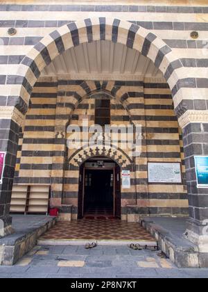 Gaziantep, Turkey- June 07, 2014:   Aga Mosque and minaret view in Gaziantep City of Turkey. Before the 2023 earthquake Stock Photo