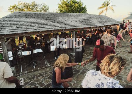 Shirley Heights Lookout in Antigua. Famous for its sunset and steel drum band. Stock Photo