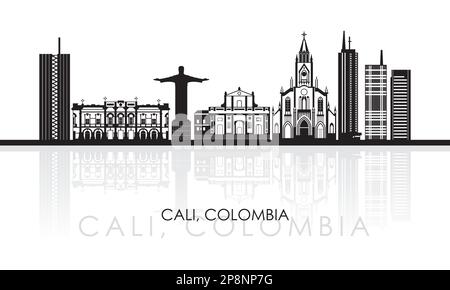 Silhouette Skyline panorama of city of Cali, Colombia - vector illustration Stock Vector