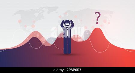 Global Economic Downfall Because of the Corona Virus Pandemic - Waves of Infection, Financial Problems, Economic Crisis - Design Concept with World Ma Stock Vector