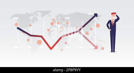 Global Economic Downfall Because of the Corona Virus Pandemic - Will There Be a Second Wave? - Effects on Global Economy, Design Concept with Chart an Stock Vector
