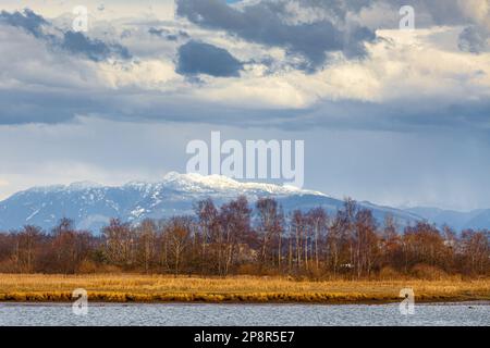 Coastal mountains rising above Vancouver in British Columbia Canada Stock Photo