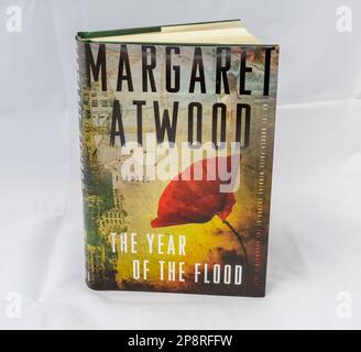 NEW ORLEANS, LA, USA - MARCH 8, 2023: Closeup of the Margaret Atwood book, 'The Year of the Flood' Stock Photo