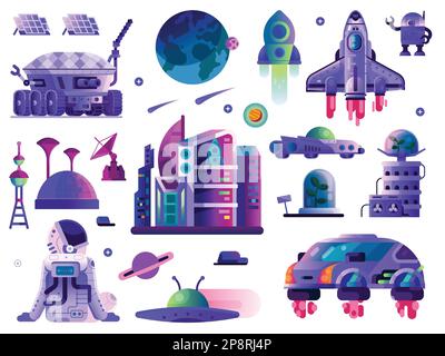 Space Mission Galaxy Exploring Gradient Circle Icons Stock Vector