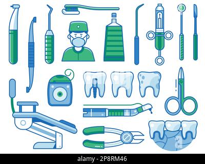 Dentistry and Stomatology Services Line Art Icons Stock Vector
