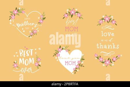 Happy mothers day, hand written set of badges, logo, labels, signs and symbols - great for cards, prints, banners Stock Vector