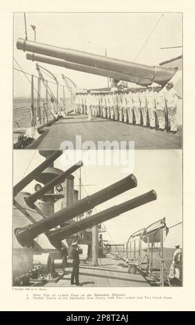 Battleships Missouri & New Jersey guns 1907 old antique vintage print picture Stock Photo