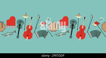 Musical instrument icons seamless vector pattern Stock Vector