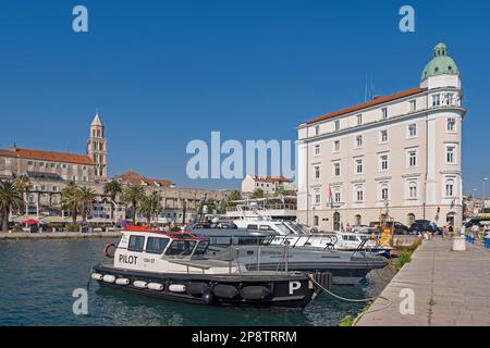 Pilot boat docked in the port of the city Split, Split-Dalmatia County, Croatia Stock Photo