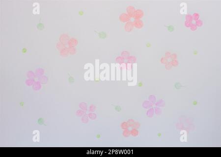 Floral pattern with lovely flowers and leaves. Watercolor seamless print on white canvas. Stock Photo