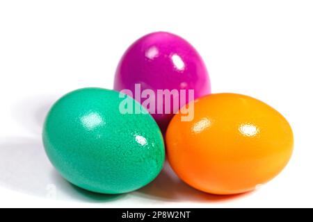 Colorful easter eggs against white background Stock Photo