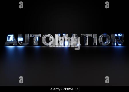 Sci-Fi metal Automation text 3D illustration on black background Stock Photo