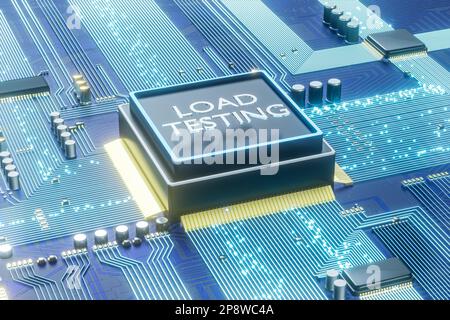 Load testing text on computer printed circuit board. Stock Photo