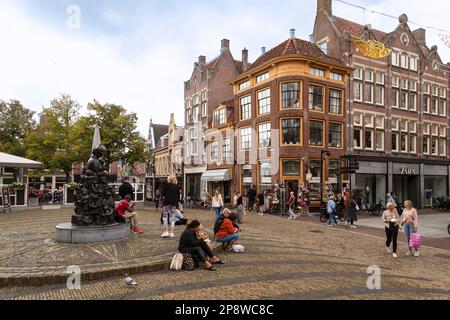 City life in the center of the Dutch city Alkmaar. Stock Photo