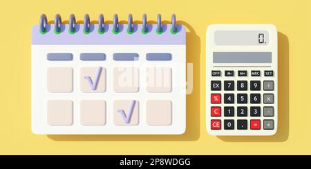 Checklist and calculator, business task list and dates report concept, 3d render Stock Photo